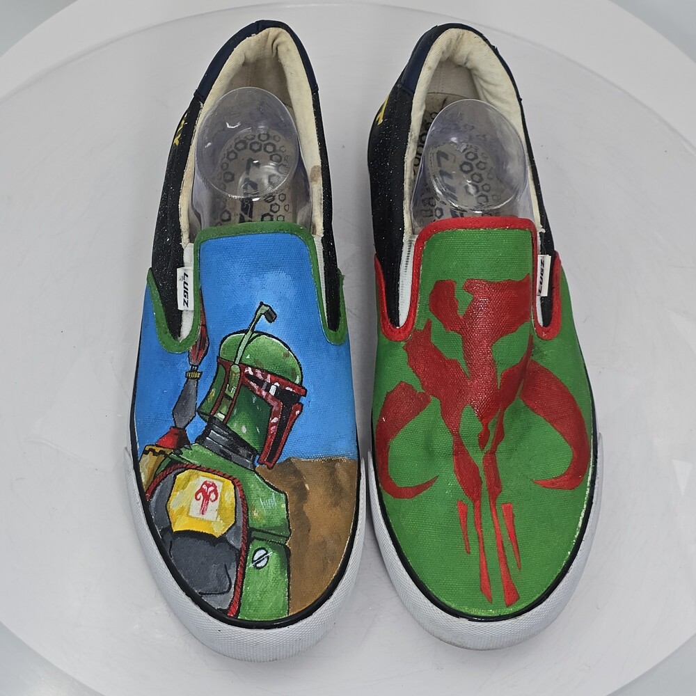 Custom Star Wars Boba Fett HandPainted Lugz Slip-On Sneakers Men 13 OOAK Fan Art